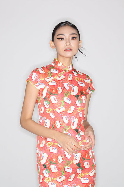 Kylie Mahjong Print Cheongsam (Red)