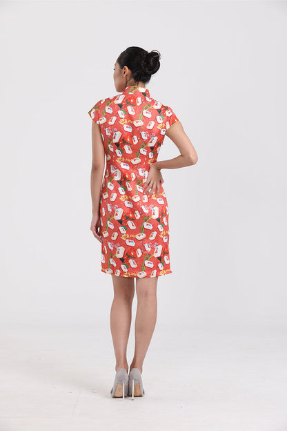 Kylie Mahjong Print Cheongsam (Red)