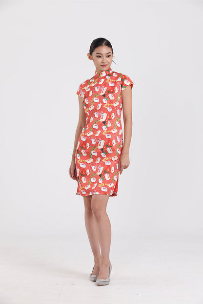 Kylie Mahjong Print Cheongsam (Red)